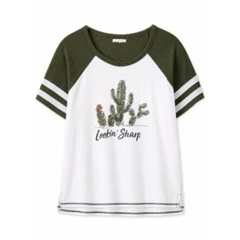 Maurices "Lookin Sharp" Cactus Raglan Graphic Tee Waffle Knit NWT Plus 2 (2X)